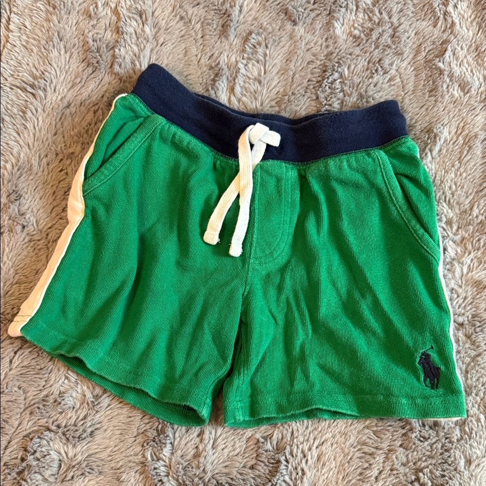 Polo Ralph Lauren Green Knit Shorts with Navy Waistband & White Stripe 3t